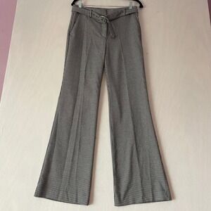 Ann Taylor Houndstooth High Waisted Wide Leg Belted Trousers Flare Pants Size 4